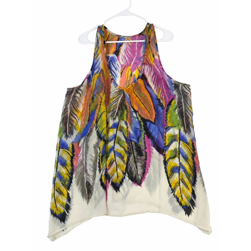 Ali & Kris Women's Sheer Boho Feather Print Sleeveless Tank Top